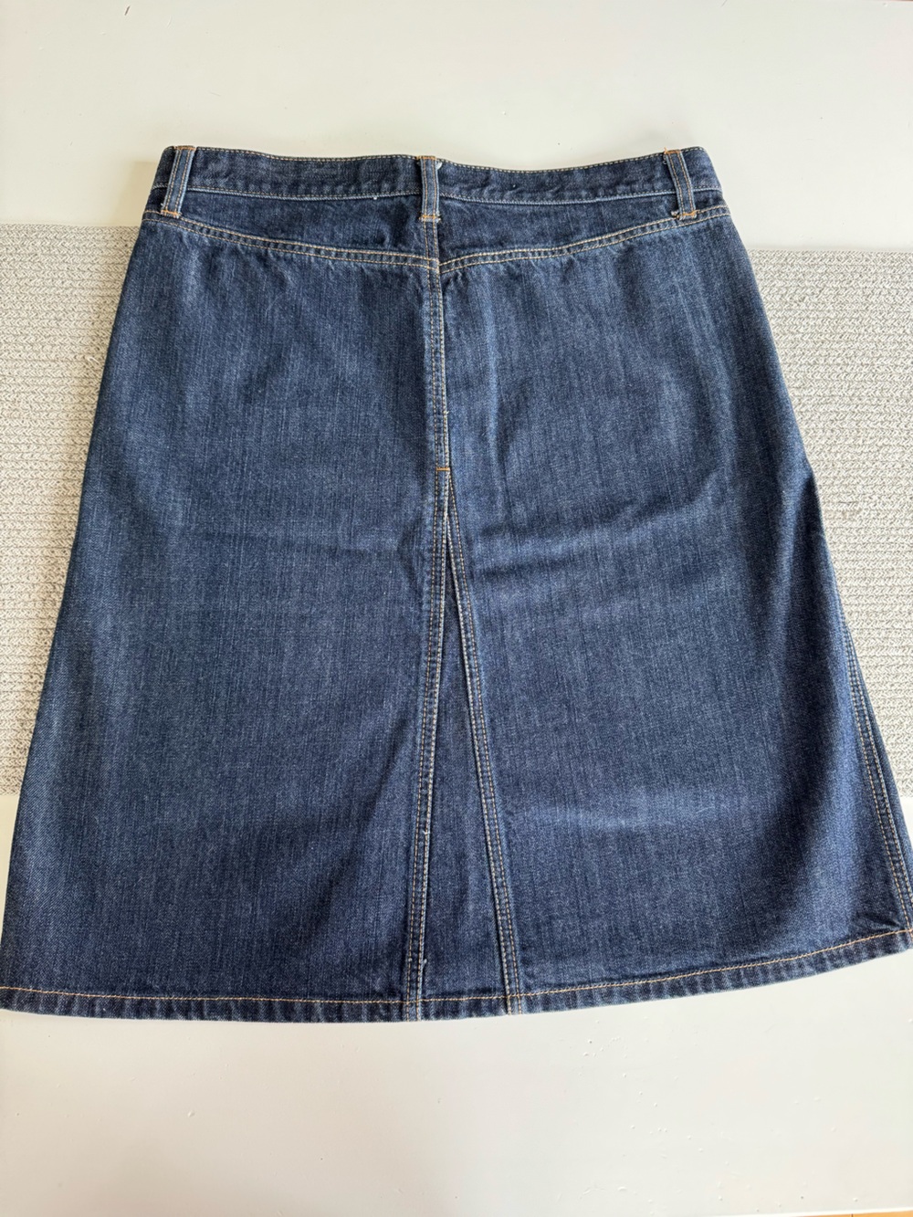 GAP Dark Indigo Blue Rinse Cotton Denim A Line Midi Jean Skirt Sz 10 - Picture 4 of 7